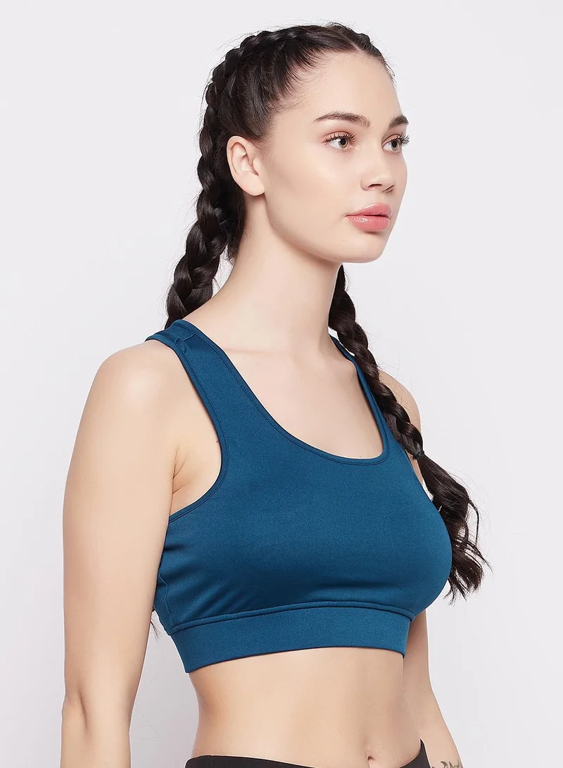Clovia Blue Medium Impact Padded Racerback Sports Bra in Navy for Women | Best Price UAE